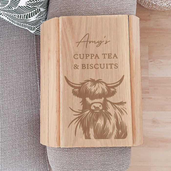 Personalised Highland Cow Wooden Sofa Tray