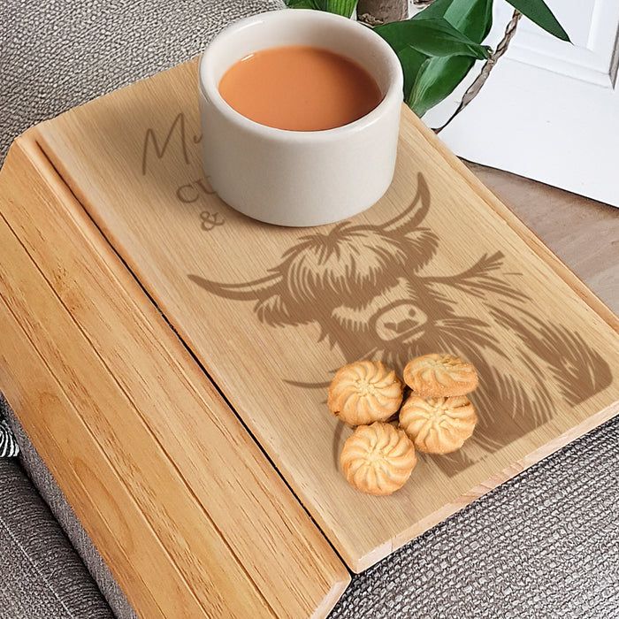 Personalised Highland Cow Wooden Sofa Tray