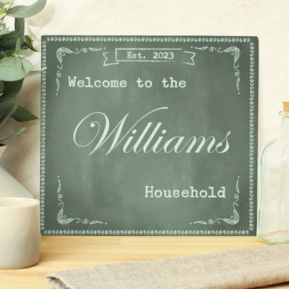 Personalised Family Chalk Glass Chopping Board & Workshop Saver