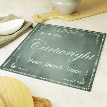 Personalised Family Chalk Glass Chopping Board & Workshop Saver