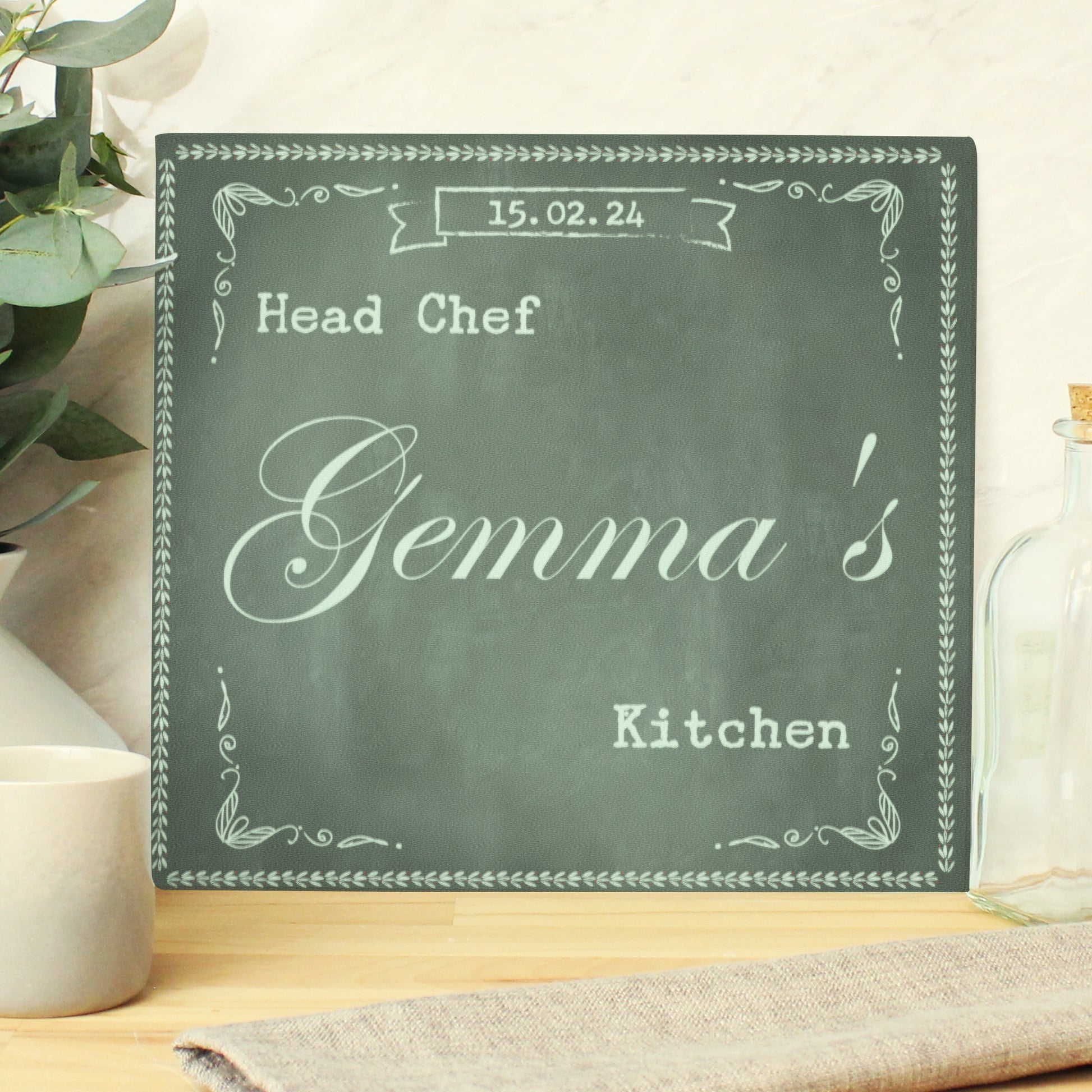 Personalised Family Chalk Glass Chopping Board & Workshop Saver