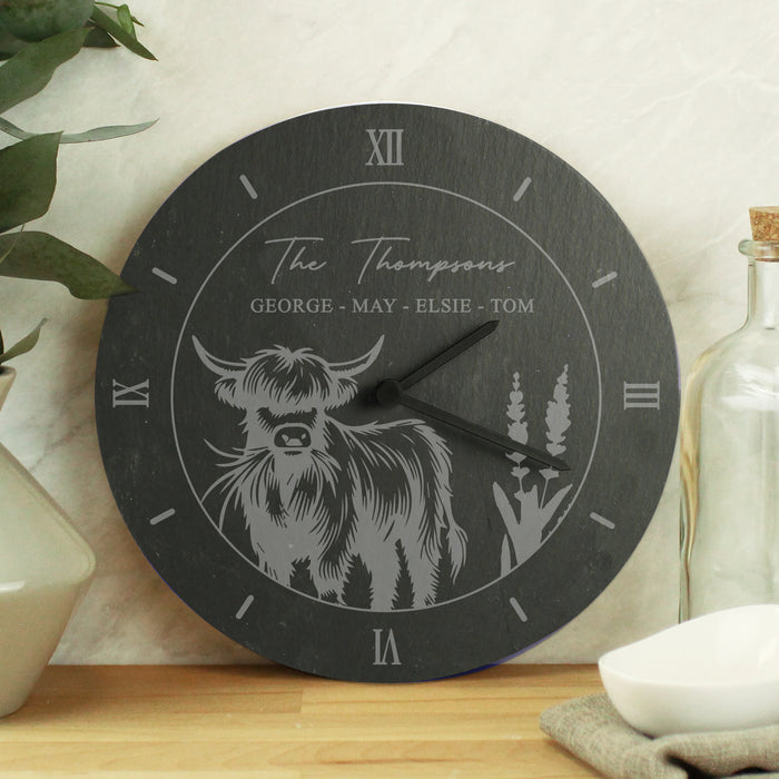 Personalised Highland Cow Slate Wall Clock