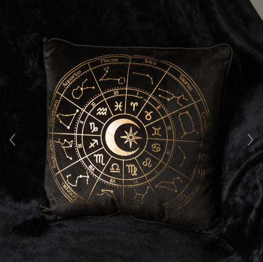 35cm Square Black Astrology Wheel Cushion