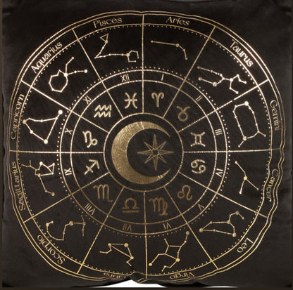 35cm Square Black Astrology Wheel Cushion