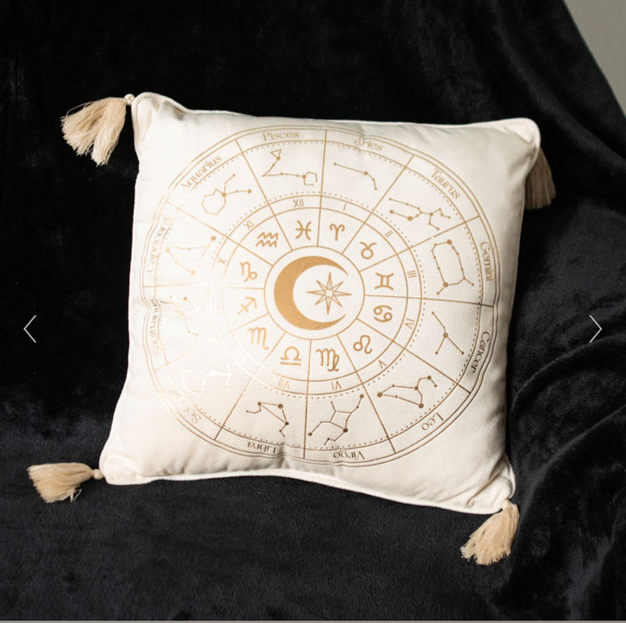 35cm Square Off White Astrology Wheel Cushion