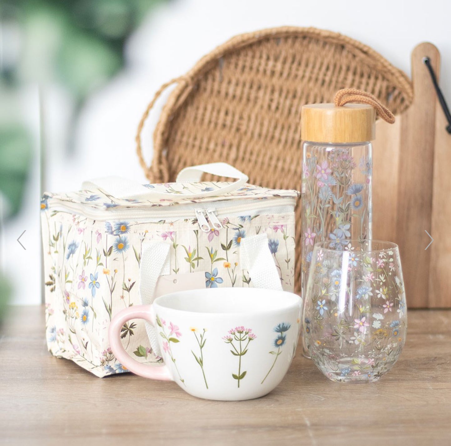 Floral Print Glass Water Bottle