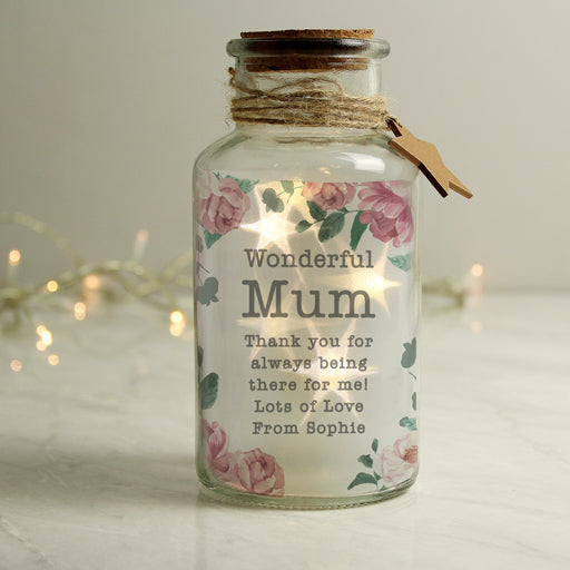 Personalised Floral Watercolour LED Glass Jar