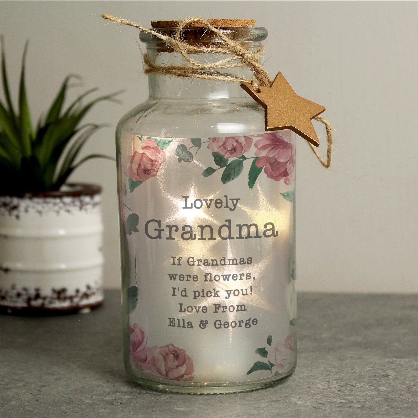 Personalised Floral Watercolour LED Glass Jar