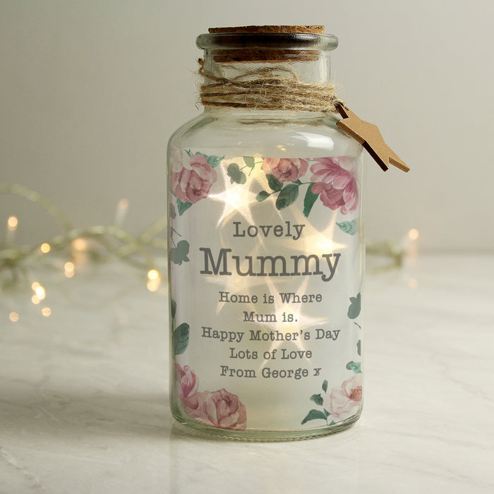 Personalised Floral Watercolour LED Glass Jar