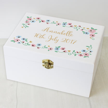 Personalised Fairytale Floral White Wooden Keepsake Box