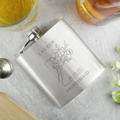 Personalised Stainless Steel Monochrome Floral Hip Flask