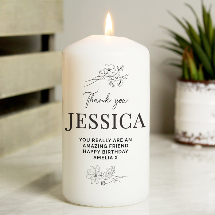 Personalised Floral Pillar Candle