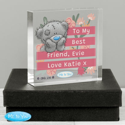 Personalised Me To You Floral Crystal Glass Token