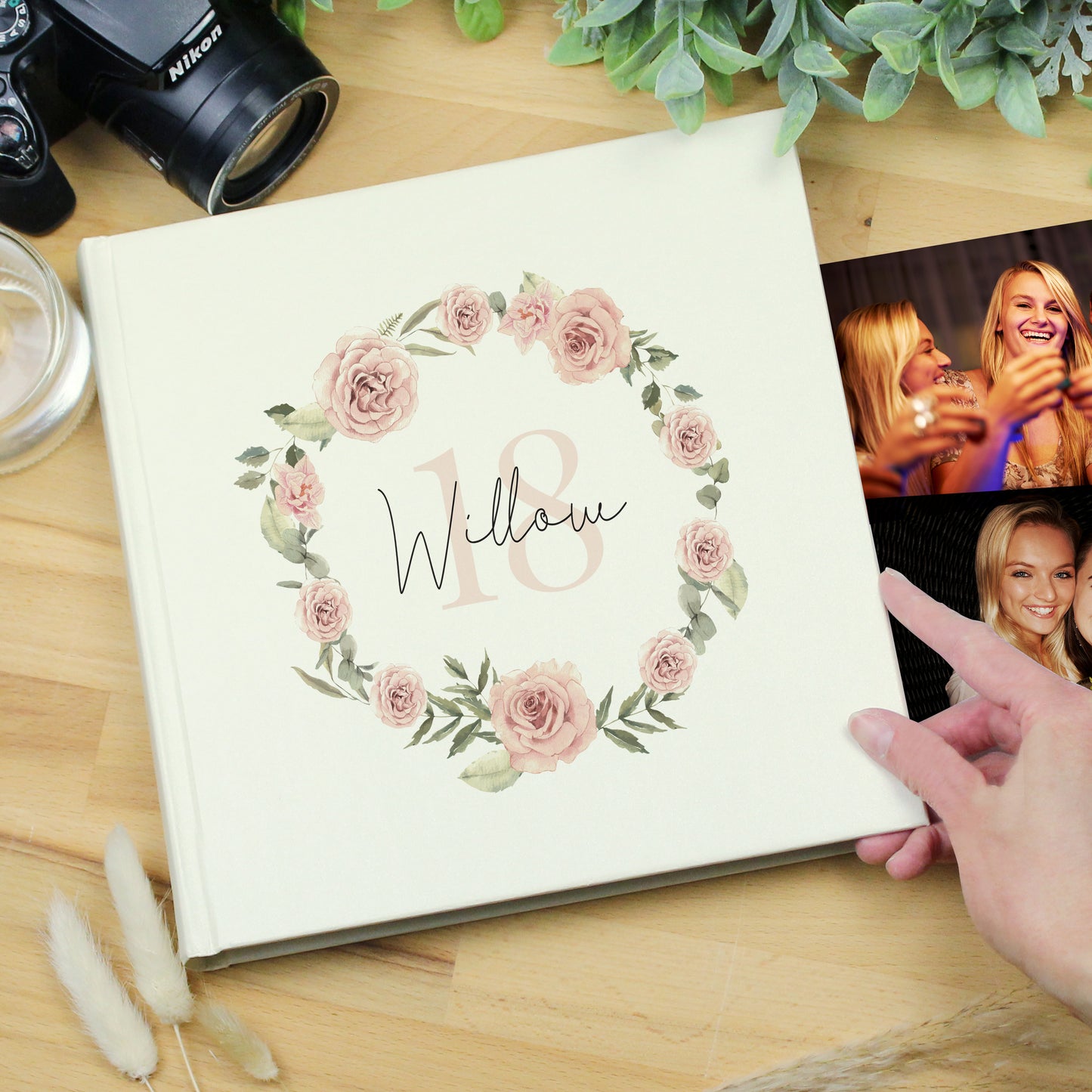 Personalised Floral Wreath Square Photo Album