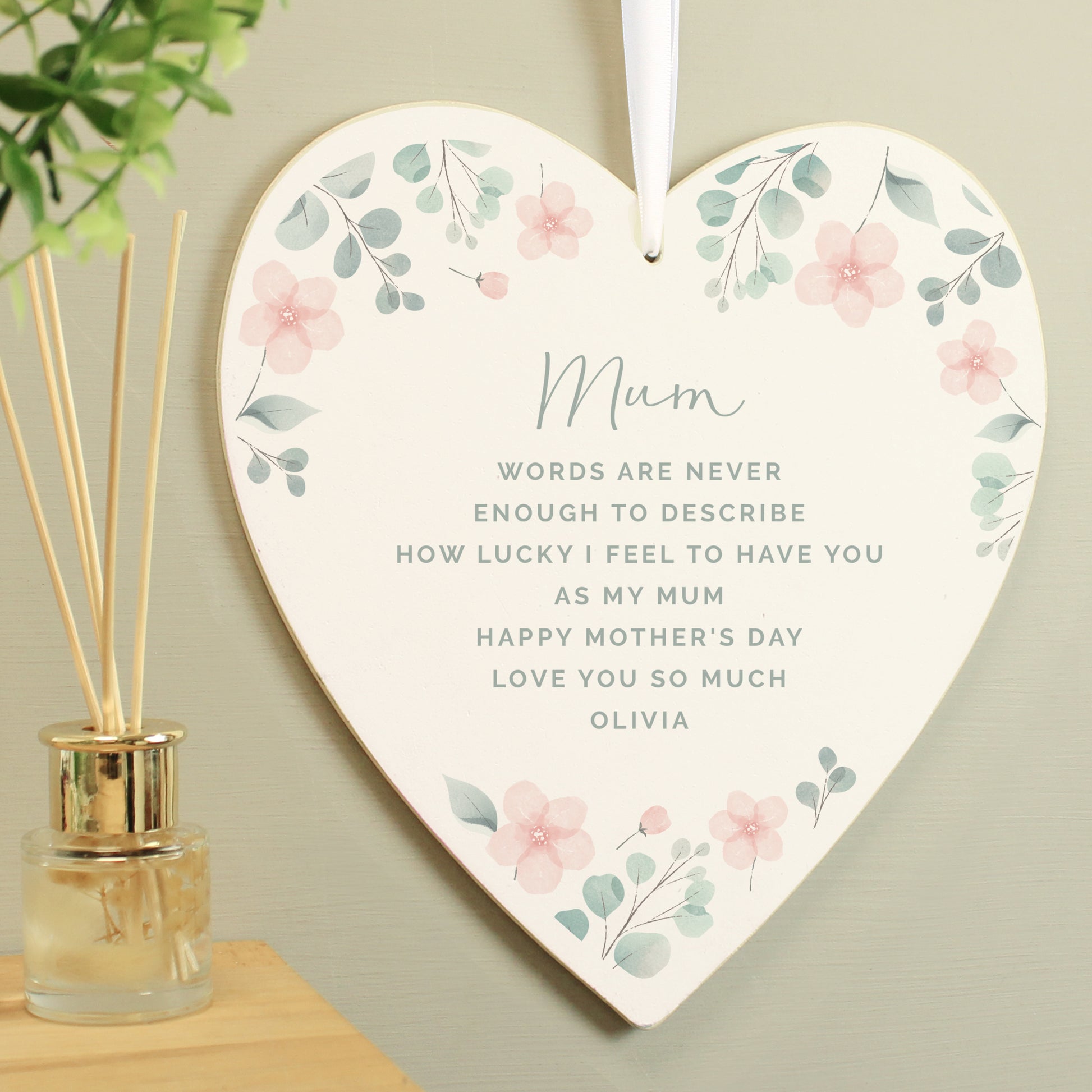 Personalised Floral Large Wooden Heart Decoration