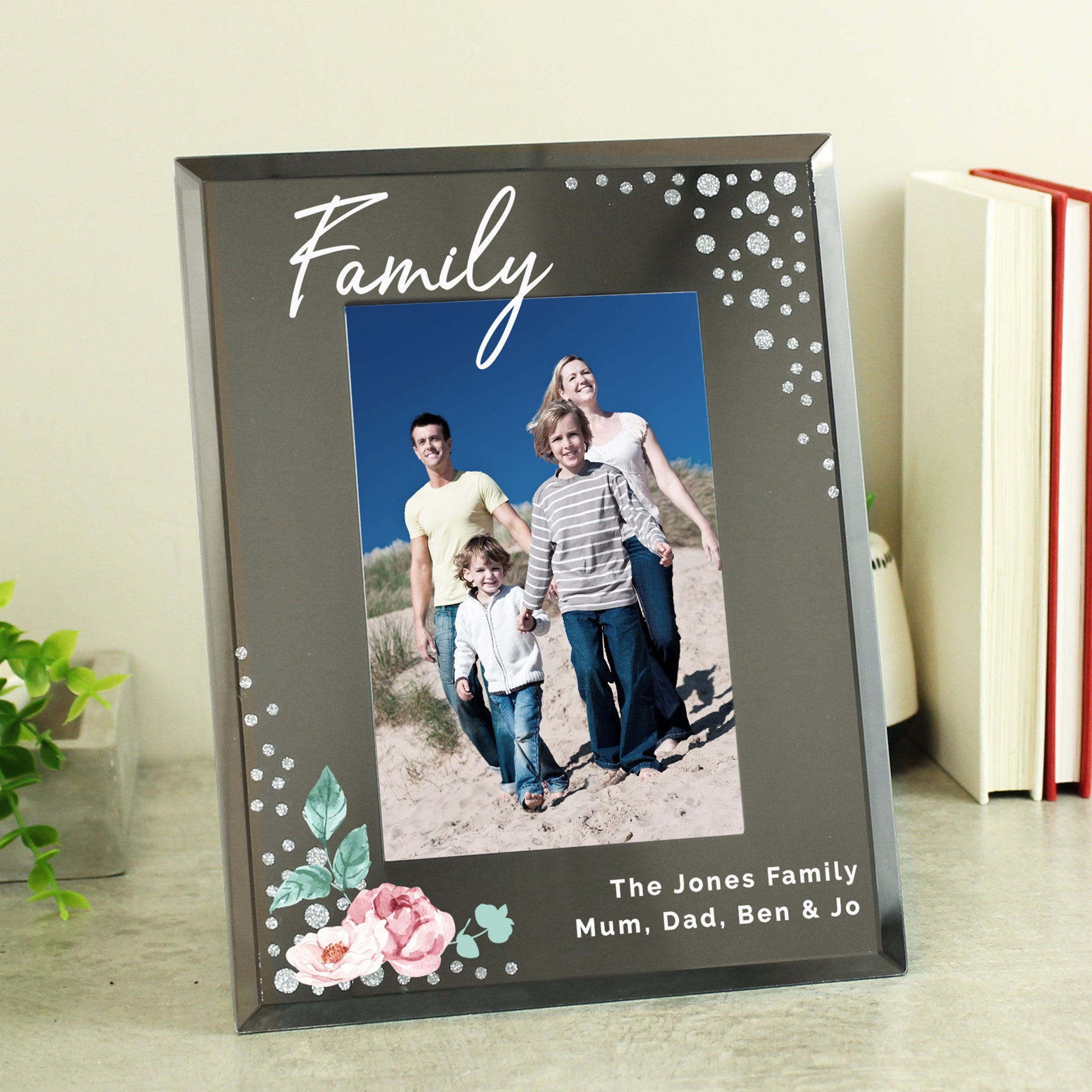 Personalised Floral Diamante Glass Photo Frame 6x4