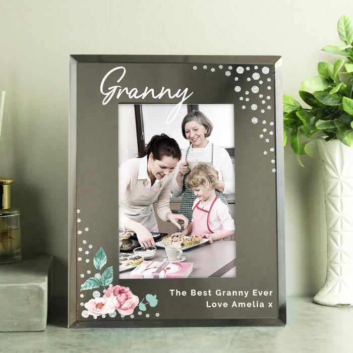 Personalised Floral Diamante Glass Photo Frame 6x4