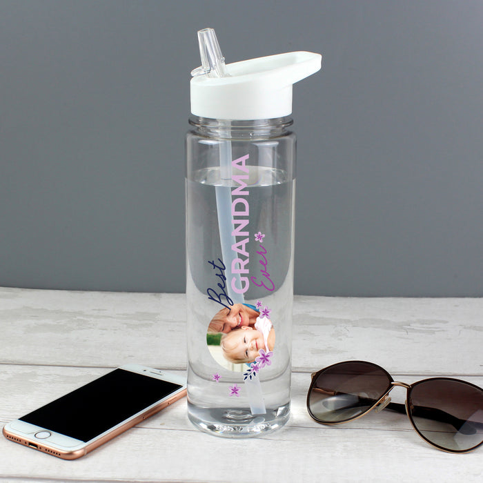 Personalised Floral Best Grandma Ever Photo Water Bottle