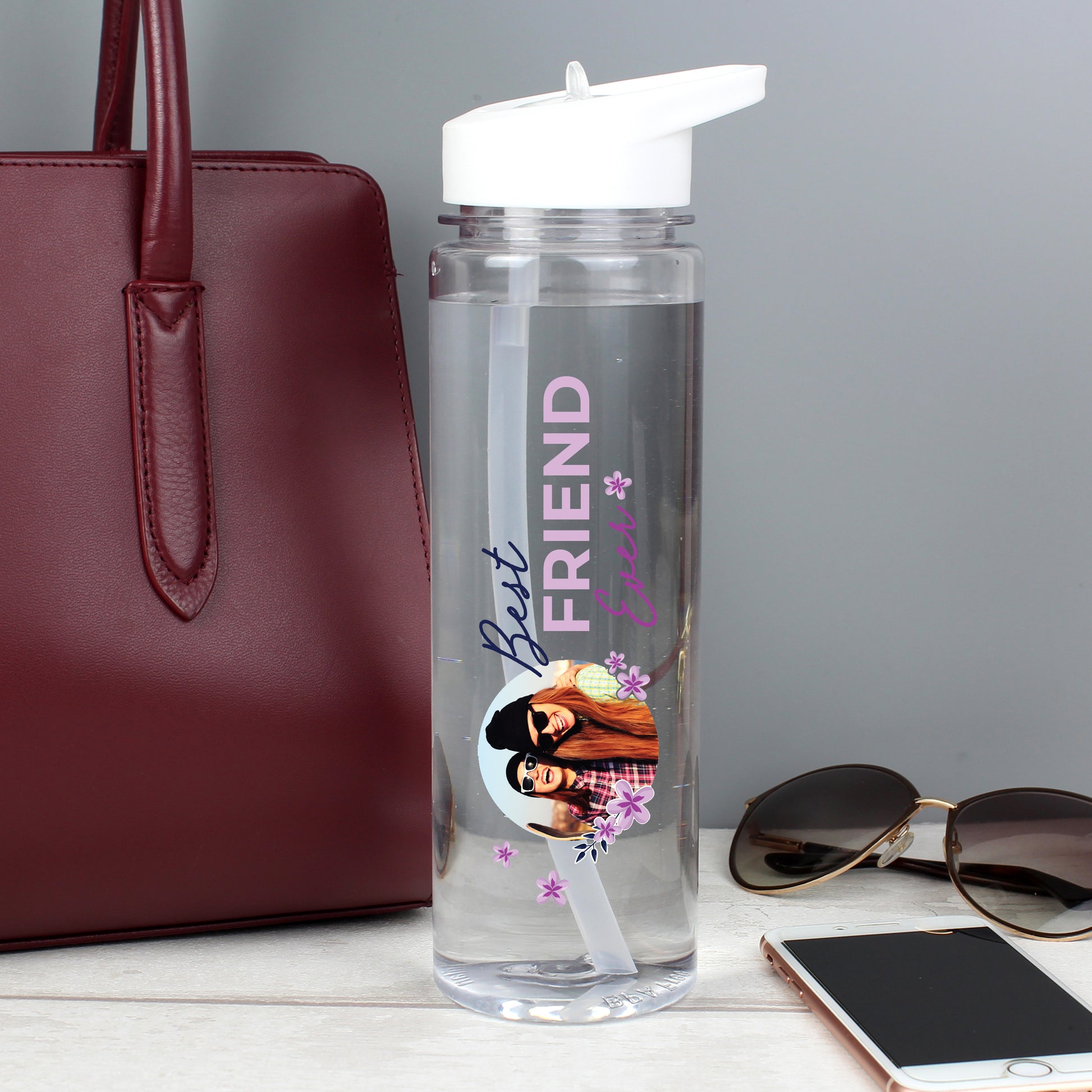 Personalised Floral Best Friend Ever Photo Water Bottle