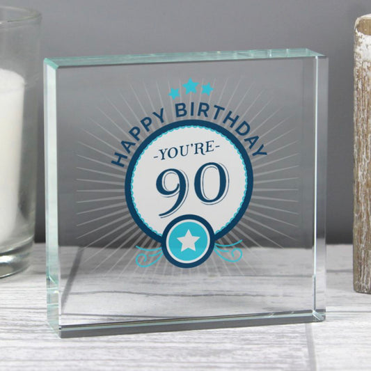 90th Birthday Crystal Token Keepsake - Gift Boxed