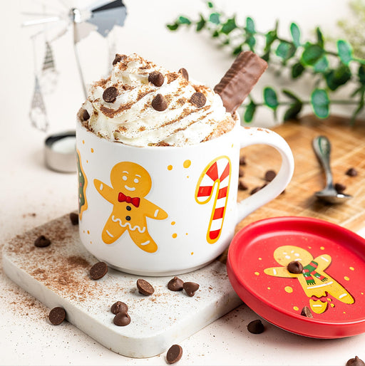 Christmas Gingerbread Porcelain Mug & Coaster Lid Set