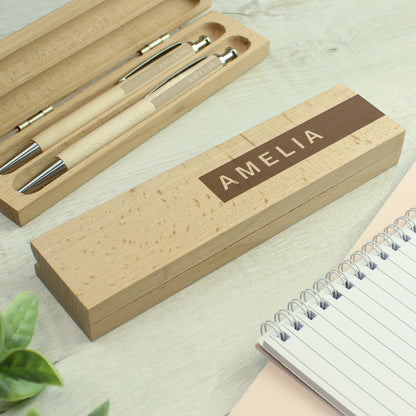 Personalised Name Only Wooden Pen and Pencil Box Gift Set