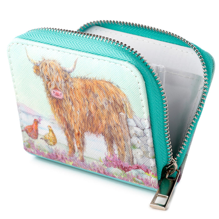 Jan Pashley Highland Coo Cow Zip Around Small Wallet Purse