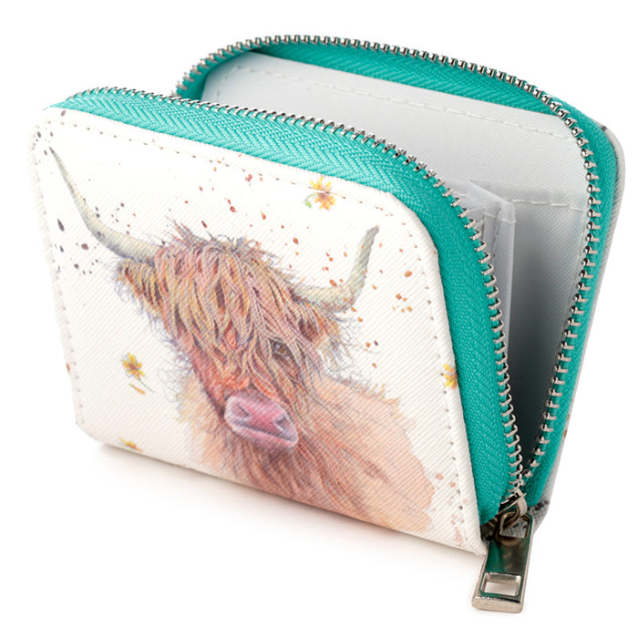 Jan Pashley Highland Coo Cow Zip Around Small Wallet Purse