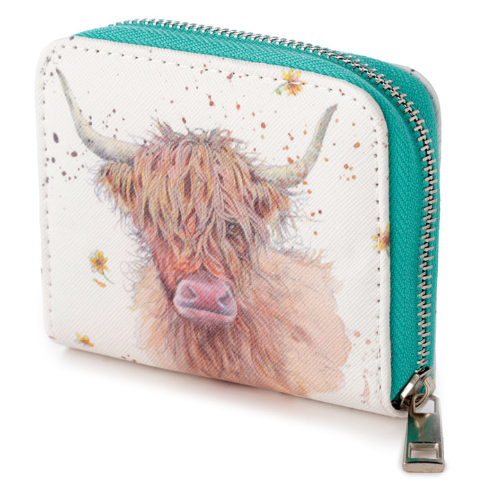 Jan Pashley Highland Coo Cow Zip Around Small Wallet Purse