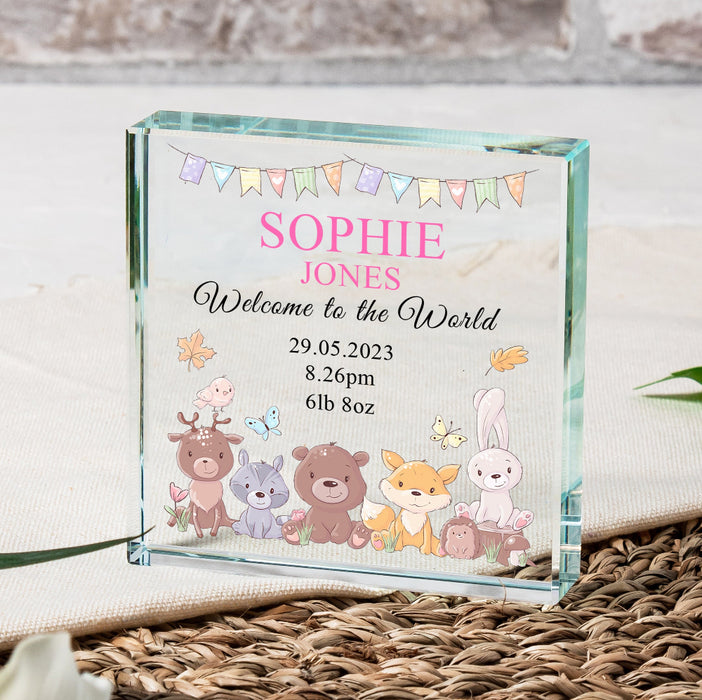 Personalised Welcome to the World New Baby Glass Block