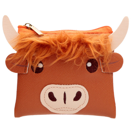 Highland Cow Fluffy Fringe PVC Purse