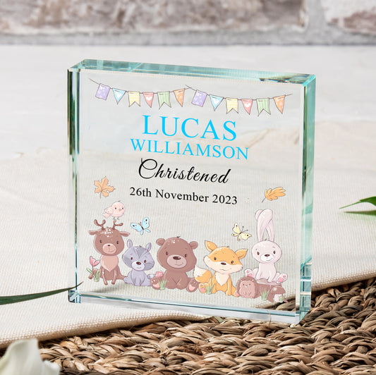 Personalised Christened Christening Glass Token - Blue Or Pink