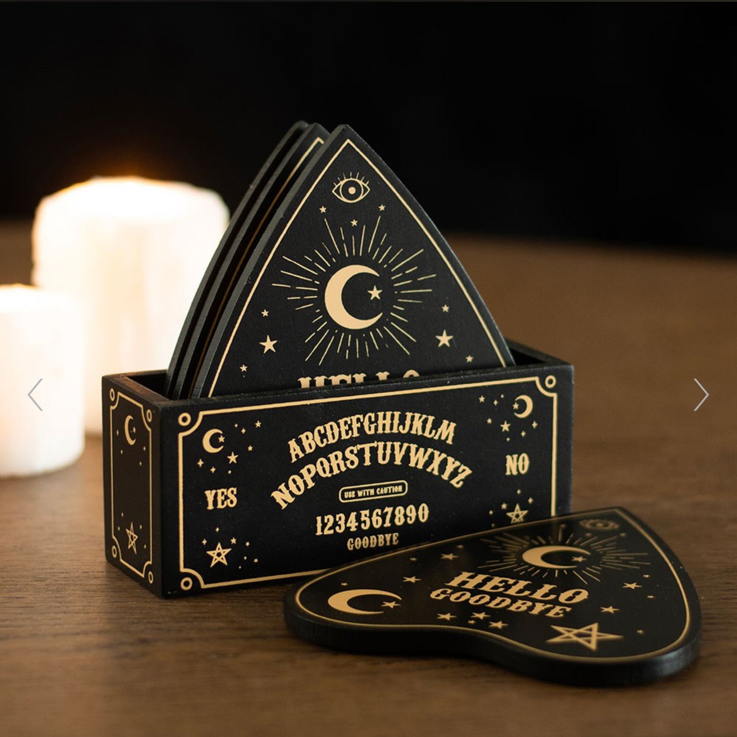 Black Ouija Board Planchette Coaster Set