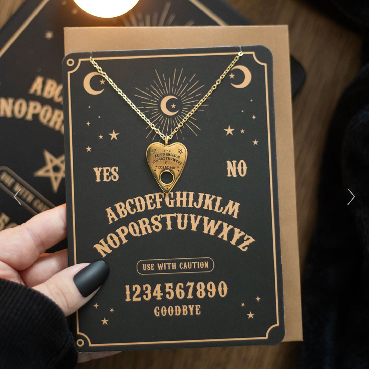 Ouija Board Planchette Necklace Greeting Card