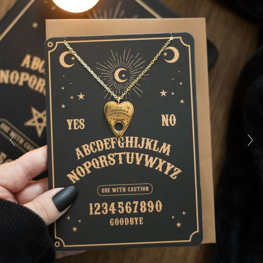 Ouija Board Planchette Necklace Greeting Card