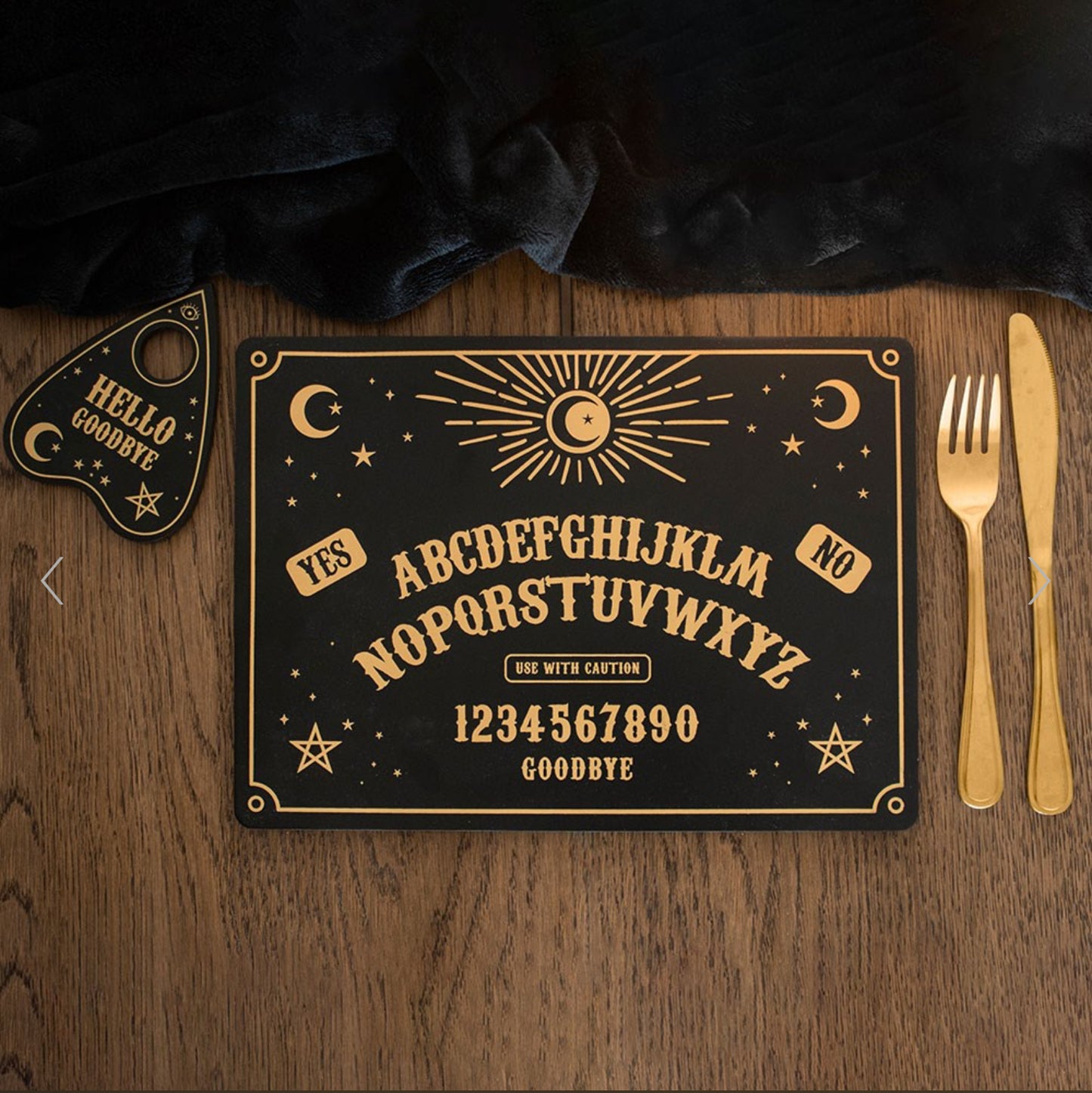 Black Ouija Board Placemat and Coaster Set