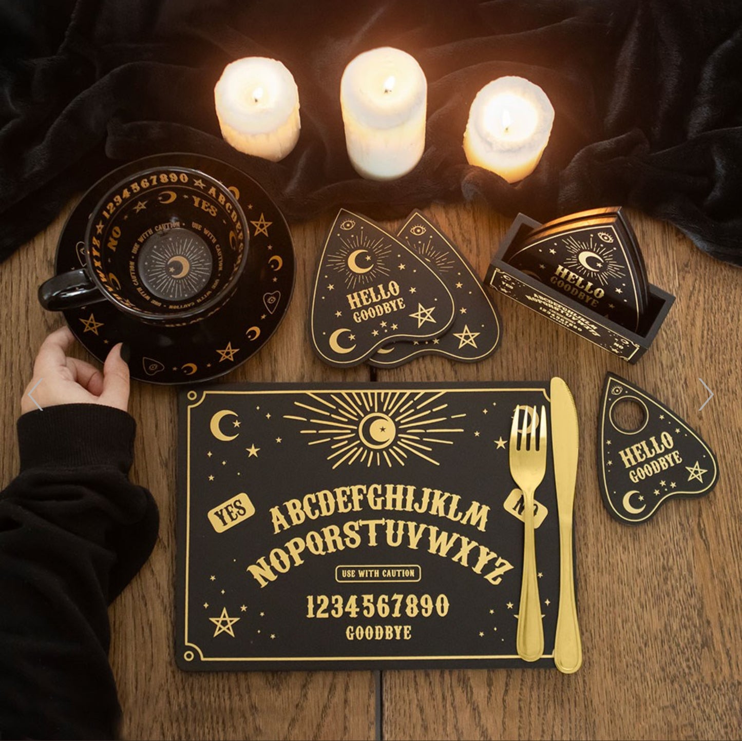 Black Ouija Board Placemat and Coaster Set