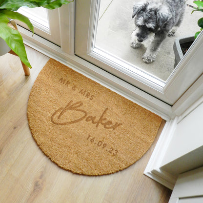 Personalised Couples Half Moon Coir Doormat