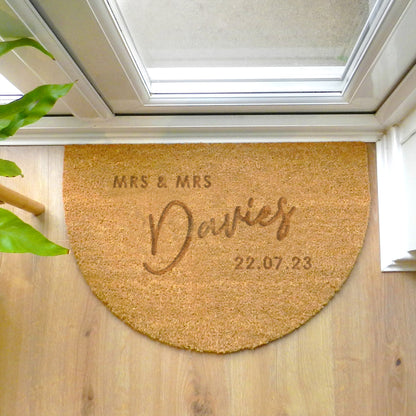 Personalised Couples Half Moon Coir Doormat