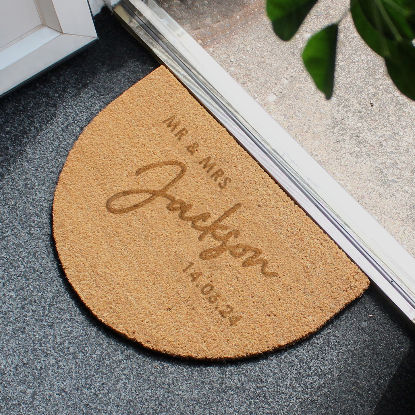 Personalised Couples Half Moon Coir Doormat