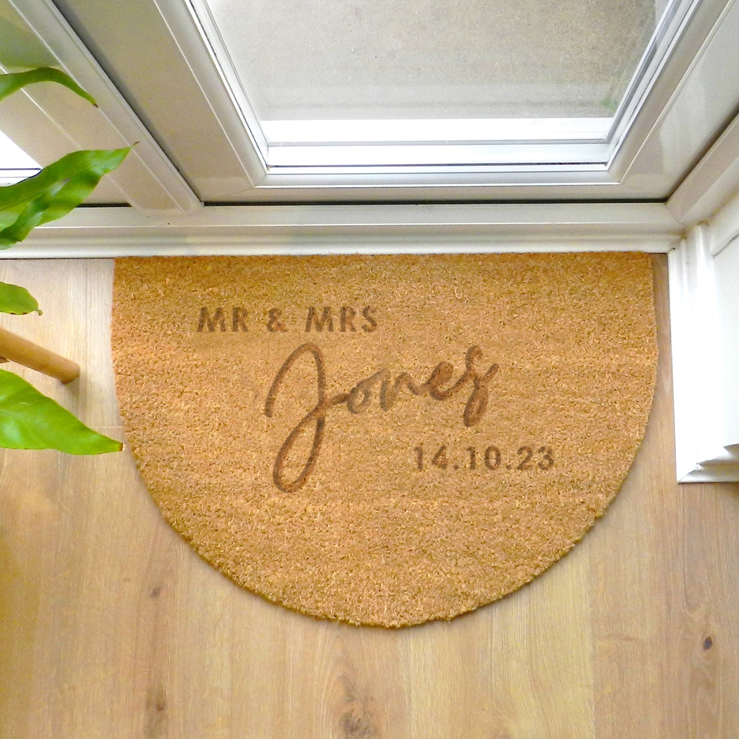 Personalised Couples Half Moon Coir Doormat