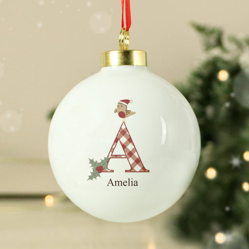 Personalised Initial Robin Christmas Bauble