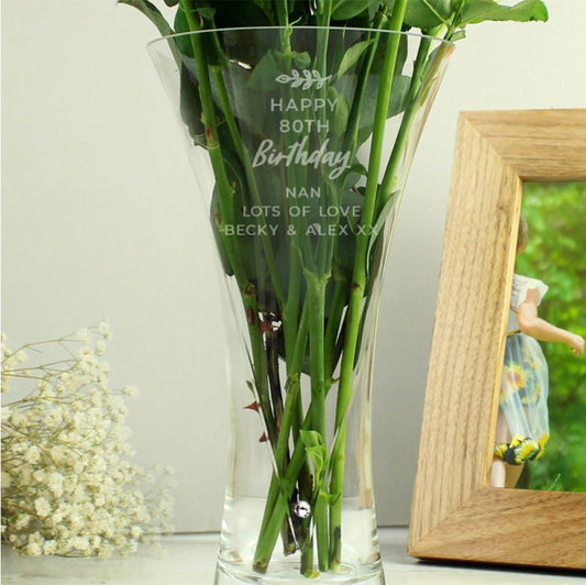 Personalised 80th Birthday Botanical Hand Cut Diamante Heart Vase