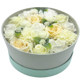 Soap Flower Bouquet Round Gift Box - Wedding Blessings - White & Ivory