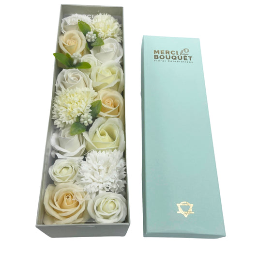 Exquisite Soap Flower Bouquet Long Gift Box - Wedding Blessings - White & Ivory