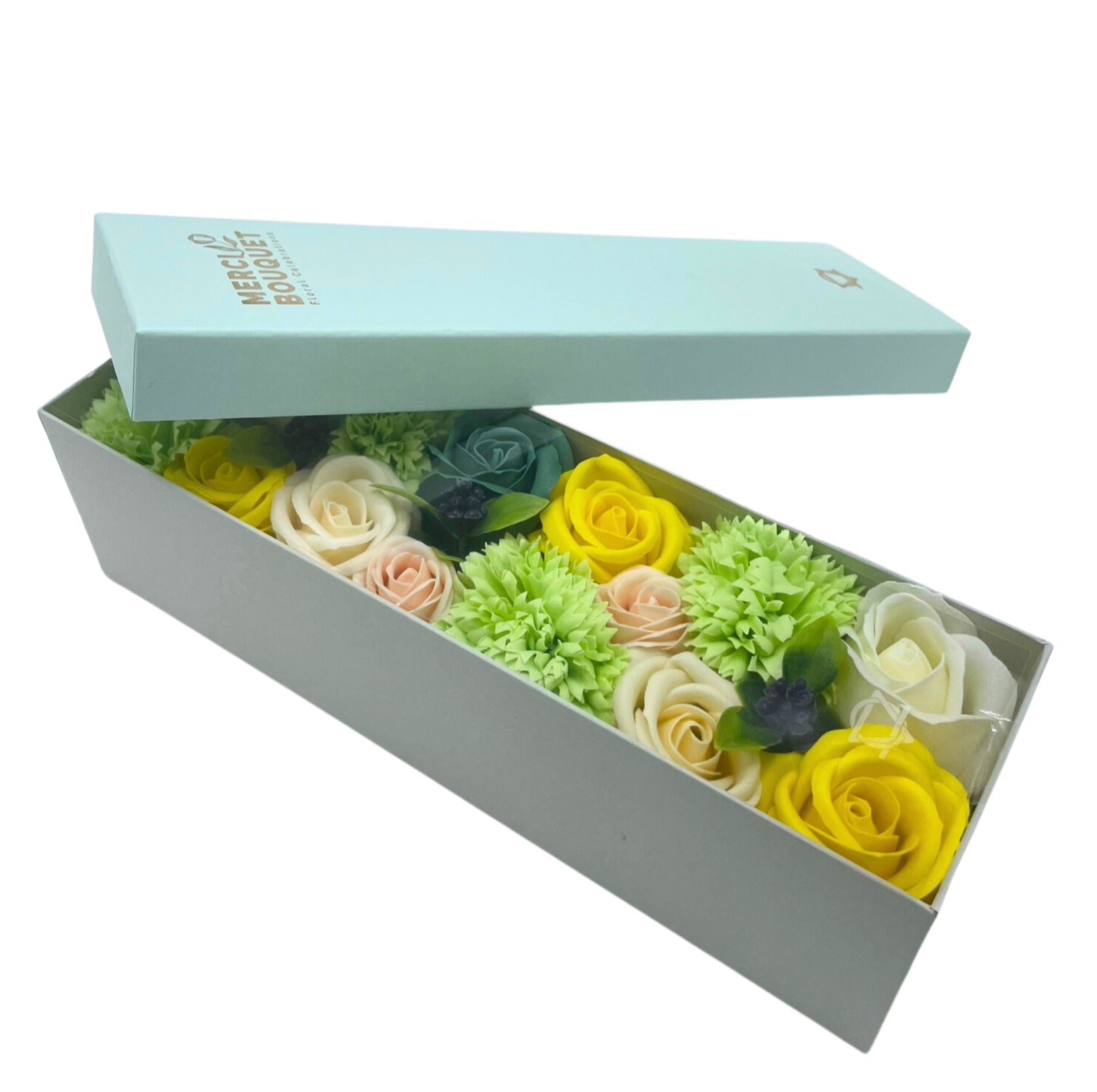 Exquisite Soap Flower Bouquet Long Gift Box - Spring Celibrations - Yellow & Greens