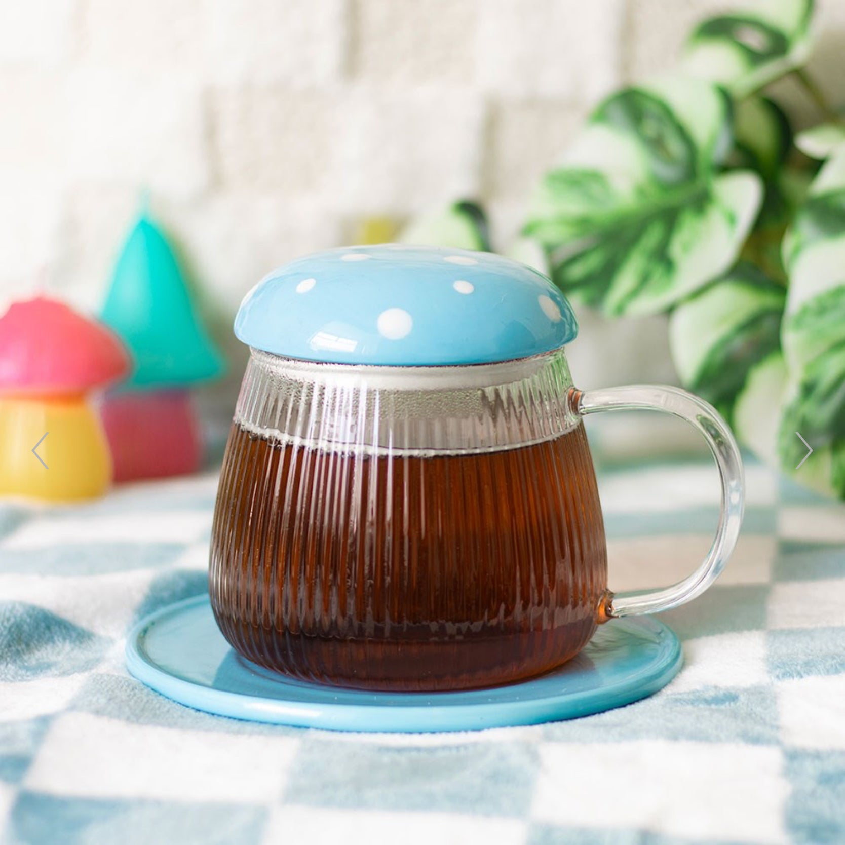 Blue Glass Mushroom Mug and Saucer