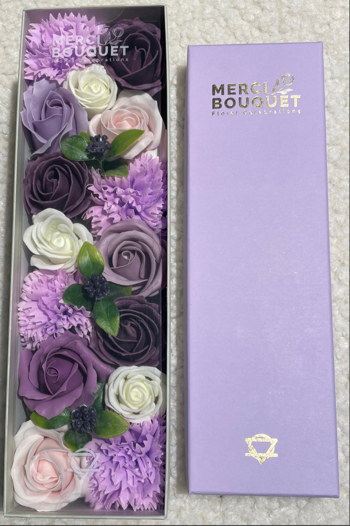 Exquisite Soap Flower Bouquet Long Gift Box - Lavender Rose & Carnation