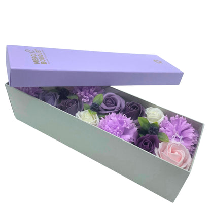 Exquisite Soap Flower Bouquet Long Gift Box - Lavender Rose & Carnation