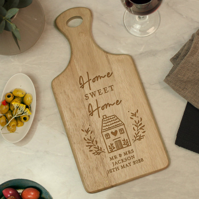 Personalised Home Sweet Home Wooden Paddle Chopping Board